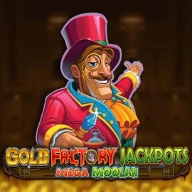 Gold Factory Jackpots Mega Moolah slot logo by Aurum Signature Studios at Sankra Casino